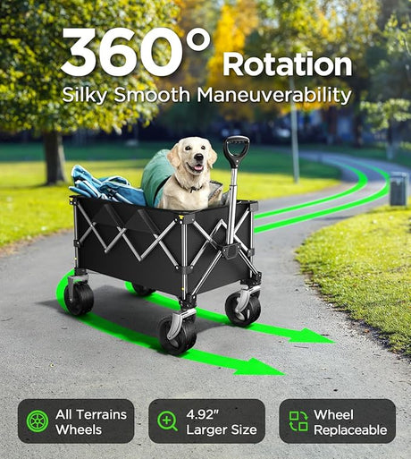Beach Wagon,Collapsible Wagon 220lbs with Big Wheels FoldableWagon Carts,Portable Utility for Garden Grocery Sports Camping