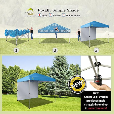 CROWN SHADES 8x8 Pop Up Canopy with 1 Side Wall - Beach Tent with One Push Setup - Outdoor Sun Shade for Events, Parties,