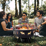 NATURAL EXPRESSIONS 32 Inch Large Fire Pit with 2 Grills, Outdoor Wood Burning Fire Pit with Cooking Grate, Lid, Poker and