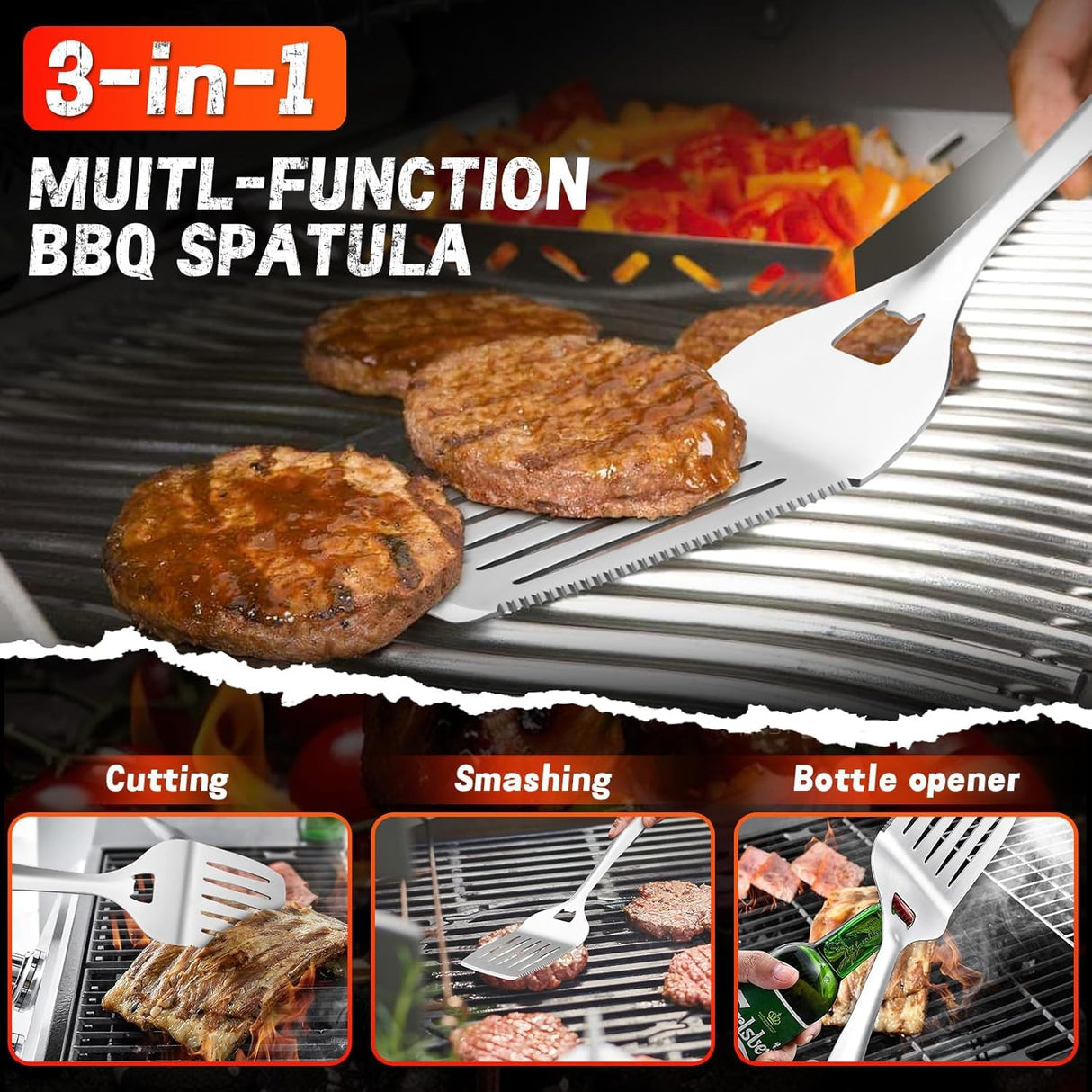 PURPLEBIRD Grill Set for Outdoor Grill 6 pcs - Heavy Duty Grilling Tools Set with Extra Long Handle, Stainless Grilling