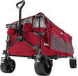 SUNNYFEEL 49''L 550lbs Heavy Duty Wagon Cart Foldable with Wheels,Extra Long Fold Up Wagons Carts with Side Pocket and