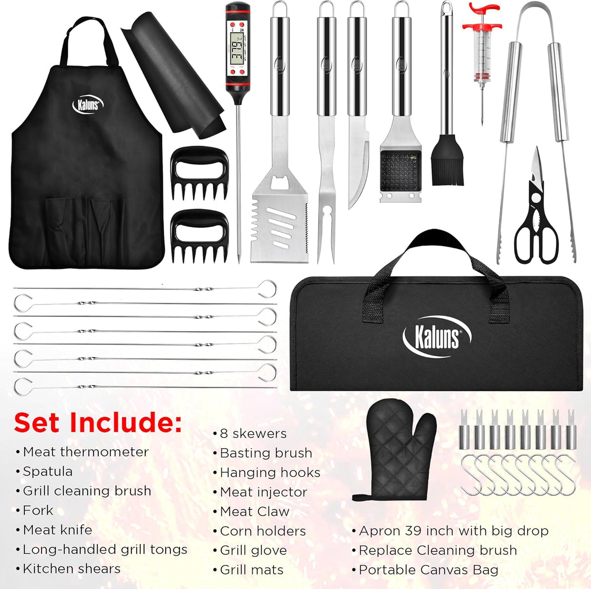 Kaluns BBQ Accessories, Complete Grill Set Grilling Gifts for Men Dad, 40 Pcs Premium Heavy Duty Stainless Steel Barbecue