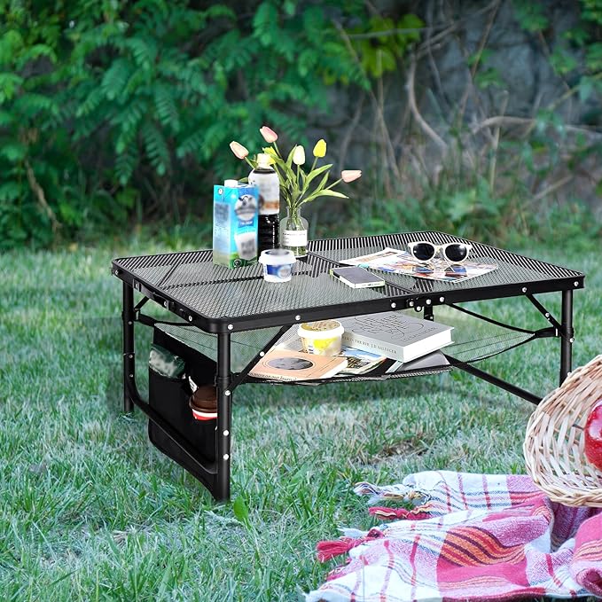 REDCAMP 36x24 Folding Grill Table for Outside, Lightweight Portable Metal Aluminum Outdoor Grill Table with Adjustable
