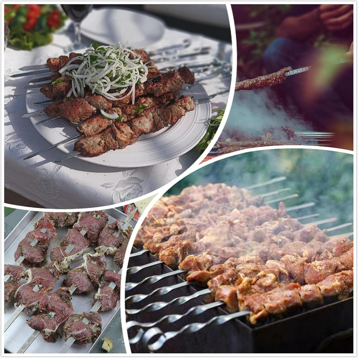 Large Metal Skewers For Grilling Shish Kebab Sticks 22 inch Skewers For Kabobs Flat Barbecue Skewer Stainless Steel Grill