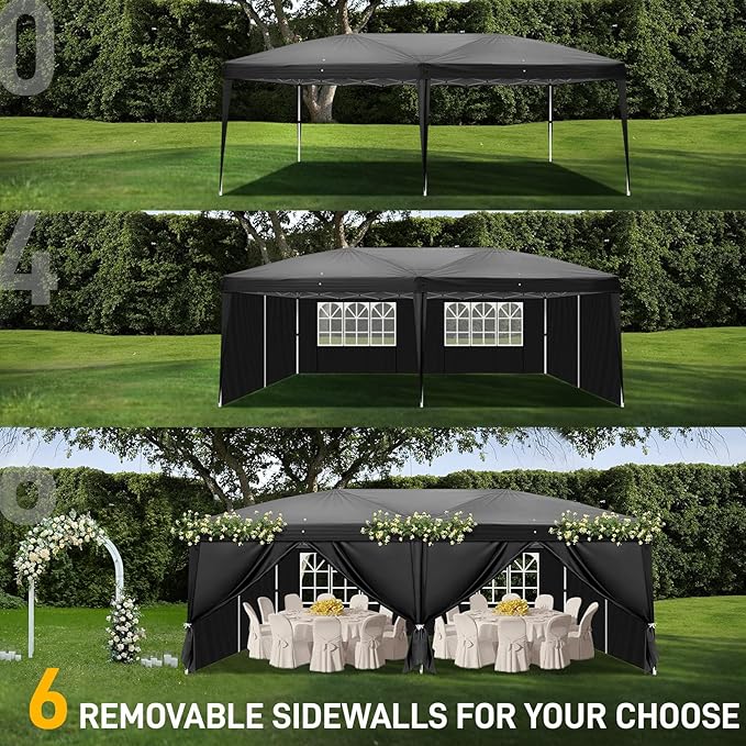 Outvita 10x20ft Pop Up Canopy Tent, Outdoor Instant Shelter Folding Canopy with 6 Side Walls and Carry Bag for Commercial