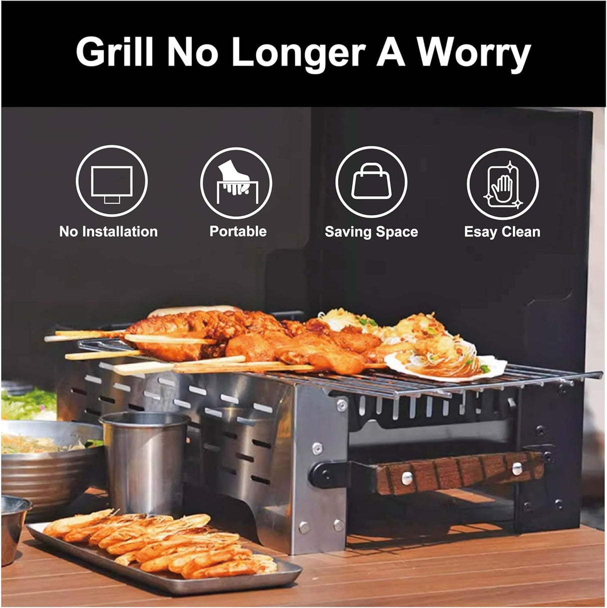 Charmline 19x13in Foldable Portable Grill Charcoal, Compact Grills for Outdoor Use, Desktop Charcoal Grill for Indoor Use,