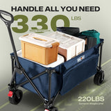 Overmont Collapsible Wagon Cart with Wheels - 180L Foldable Heavy Duty Wagon with Big All-Terrain Wheels - 330Lbs Weight