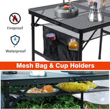 Folding Grill Table, 3x2 FT Portable Camping Table, Height Adjustable Metal Tables with Mesh Desktop and Mesh Bag, Outdoor