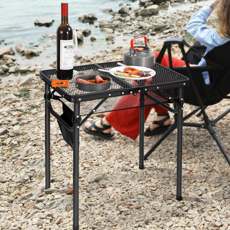 REDCAMP Small Folding Grill Table for Outside, 3 Heights Adjustable Lightweight Portable Metal Aluminum Outdoor Grill Table