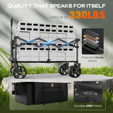 Navatiee Big Wheels Collapsible Wagon Cart Foldable, Heavy Duty Beach Wagon with Silent All-Terrain Wheels, Folding Utility