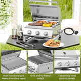 3-Burner 24,000 BTU Portable Flat Top Propane Gas Grill, Heavy-Duty Stainless Steel 2-in-1 Tabletop Grill and Griddle Combo