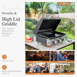 Sophia & William 22" Flat Top Grill with Lid & Ceramic Coated Cast Iron Pan, 3-Burner Portable Tabletop Gas Propane Griddle