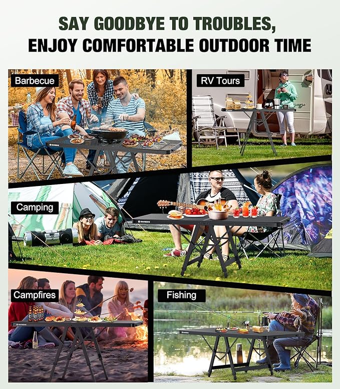 Foldable Grill Table with Mesh Desktop, 200lbs 4Ft Portable Folding Table, Height Adjustable Metal Table for Ourdoor,