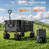 Navatiee Big Wheels Collapsible Wagon Cart Foldable, Heavy Duty Beach Wagon with Silent All-Terrain Wheels, Folding Utility