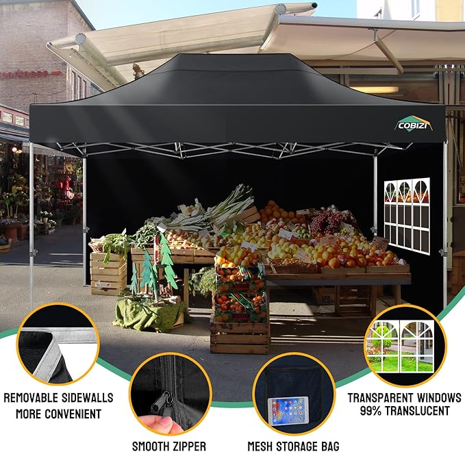 COBIZI 10x15 Pop up Canopy Tent Heavy Duty with 4 Sidewalls, Easy Set-up Commercial Outdoor Party Tent, 100% Waterproof