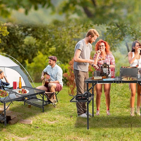 REDCAMP 36x24 Folding Grill Table for Outside with 2 Side Tables, Lightweight Portable Metal Aluminum Outdoor Grill Table