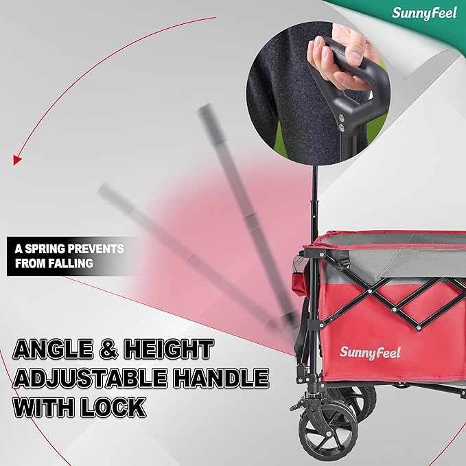 SUNNYFEEL 49''L 550lbs Heavy Duty Wagon Cart Foldable with Wheels,Extra Long Fold Up Wagons Carts with Side Pocket and