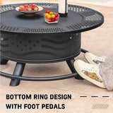36 Inch Fire Pit with 2 Cooking Grates, Outdoor Wood Burning BBQ Grill Firepit Bowl with Cover Lid, Steel Round Table for