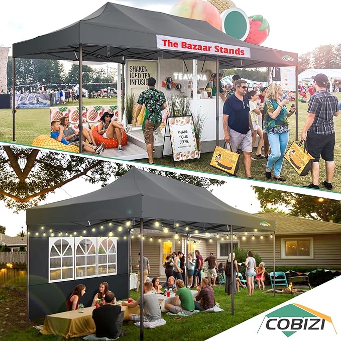 COBIZI 10x20 Pop Up Canopy Tent Heavy Duty with 6 Removable Sidewalls, Commercial Heavy Duty Pop Up Tent for Parties All
