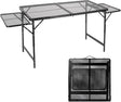 Grill Table Folding Table with 2 Wing Panels 4FT+1.77 FT with Mesh Desktop 3 Height Adjustable Portable Grill for Outdoor