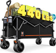 Navatiee 300L Extra Large Collapsible Wagon Cart Foldable, 48''L Extended Heavy Duty Folding Beach Wagon with 440LBS Weight