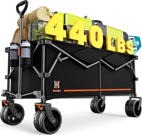Navatiee 300L Extra Large Collapsible Wagon Cart Foldable, 48''L Extended Heavy Duty Folding Beach Wagon with 440LBS Weight