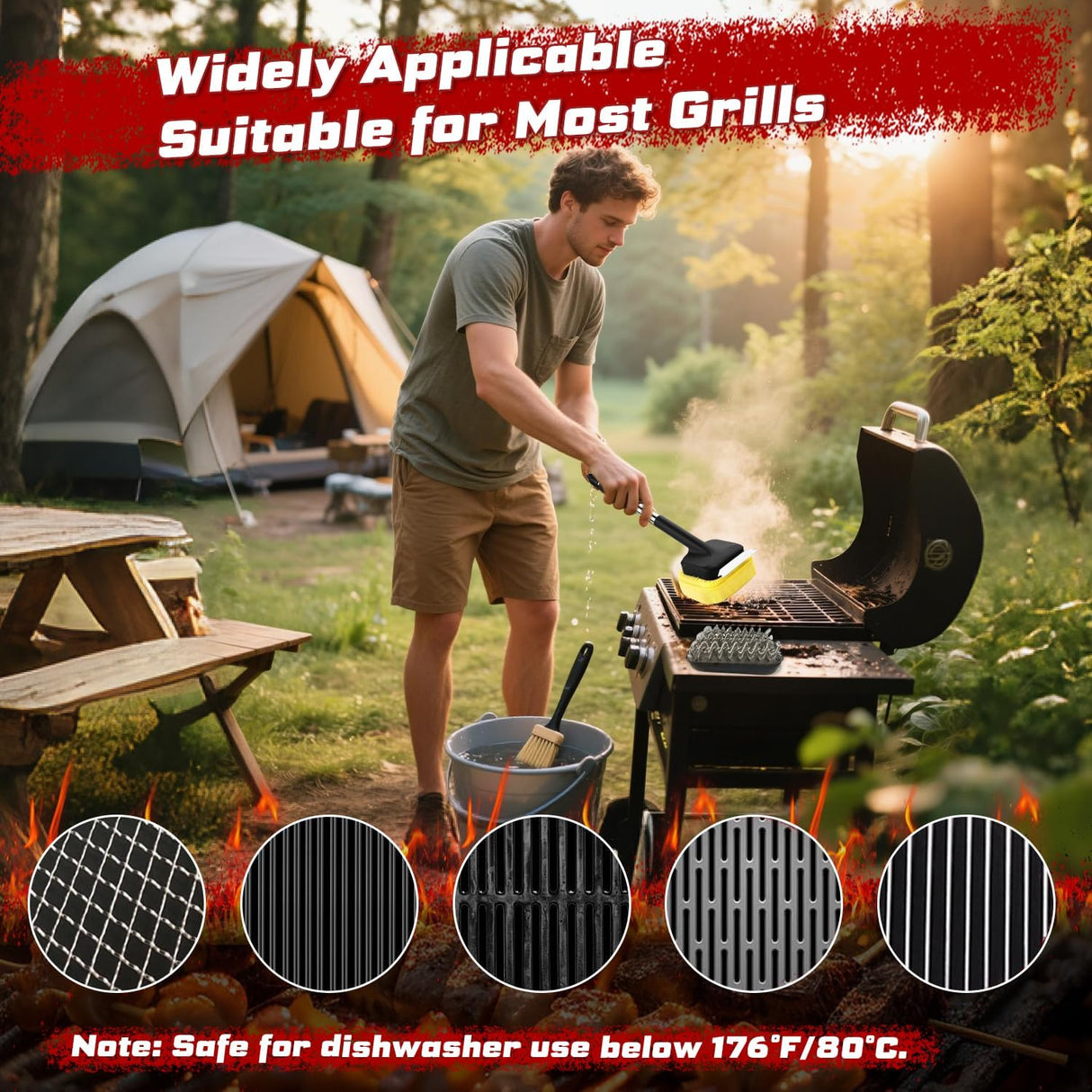 Grill Brush, Full Clean with One Set- Goldusk 19" Safe Replaceable Stainless Steel Grill Brush + Scraper + Bristle Free