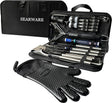 Barbecue Grill Tool Set - Stainless Steel - Strong Durable Design - Heat Resistant Glove & Bristle Free Grill Brush -