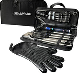 Barbecue Grill Tool Set - Stainless Steel - Strong Durable Design - Heat Resistant Glove & Bristle Free Grill Brush -