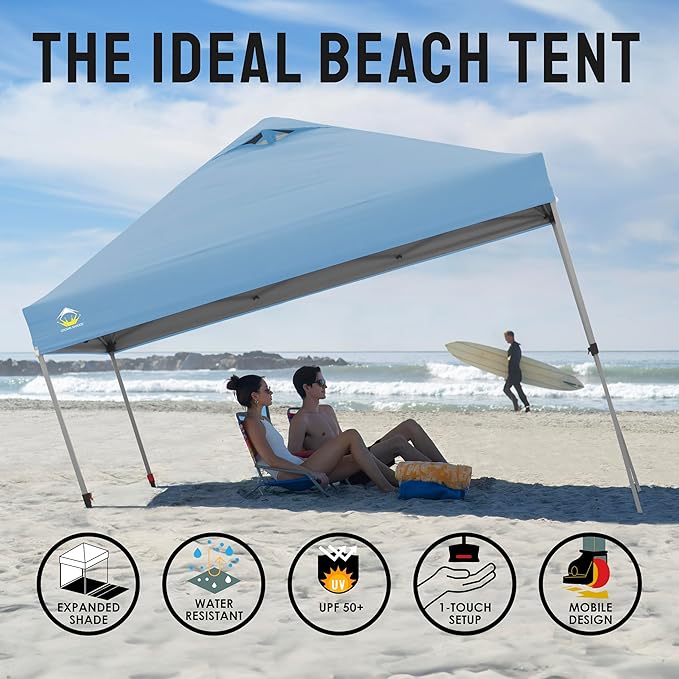 CROWN SHADES 10x10 Pop Up Canopy Tent - Patented Center Lock One Push Instant Outdoor Canopy Beach Tent with STO-N-Go Bag 8