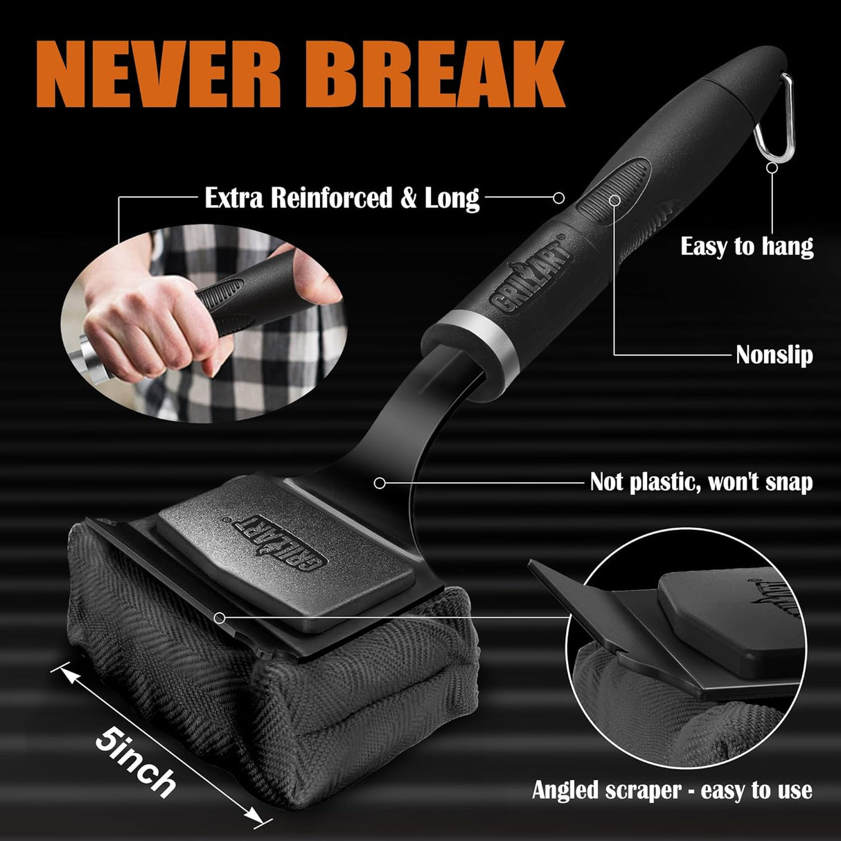 GRILLART Bristle Free Grill Brush Kit, Reinforced Outdoor Grill Brushes, Safe Cleaning Tools with Replaceable Heads, Grill