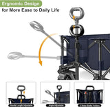 LUXCOL Collapsible Folding Wagon, Heavy Duty Utility Beach Wagon Cart for Sand with Big Wheels, Adjustable Handle&Drink