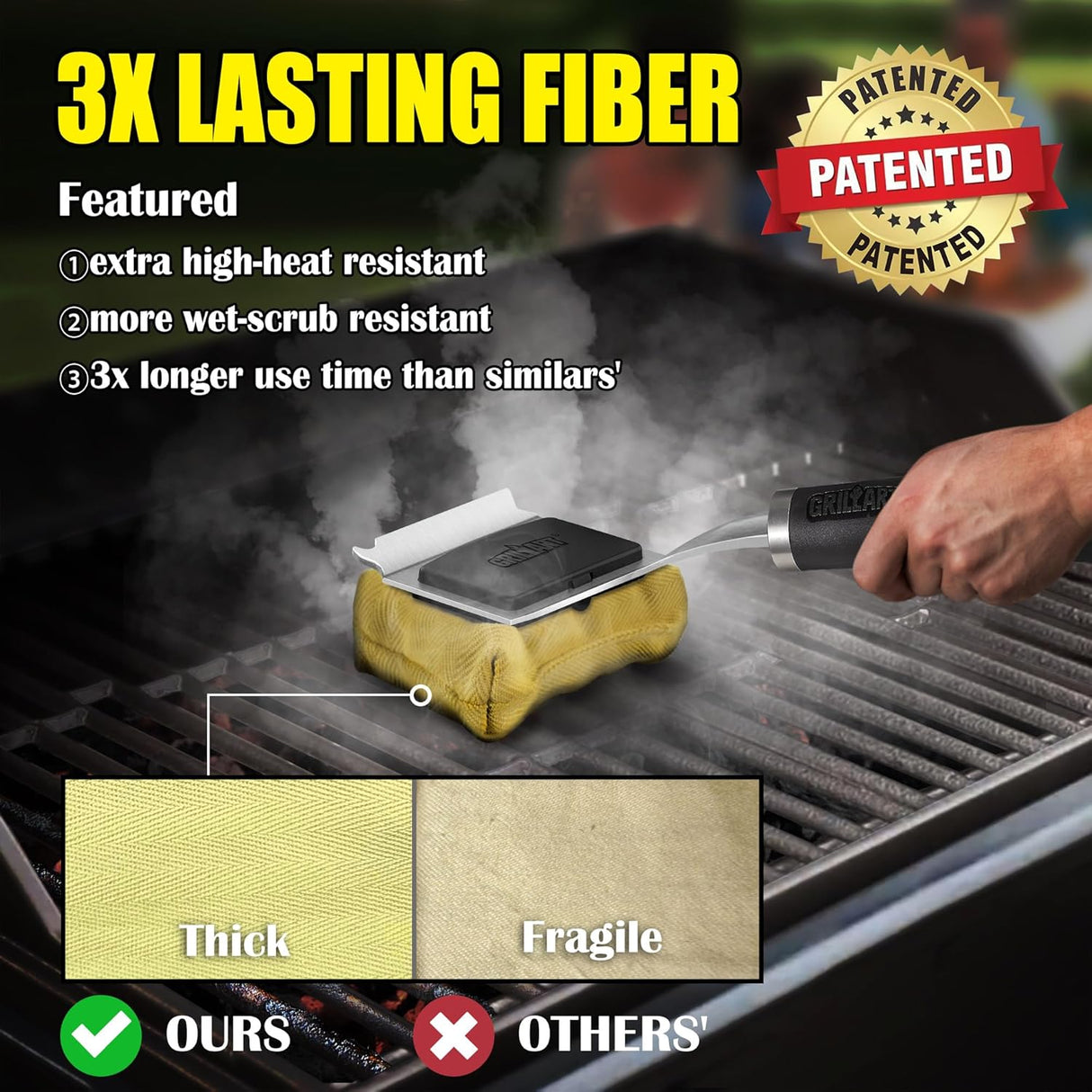 GRILLART Grill Brush for Outdoor Grill Bristle Free - Reinforced Grill Cleaner Scraper BBQ Brush - Replaceable Head Barbecue