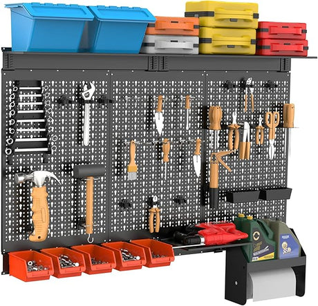 TORACK Metal Pegboard Wall Organizer 4ft Wide, Tool Storage Pegboard System for Garage with Accessories, Wall Mount Storage