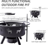 NATURAL EXPRESSIONS 32 Inch Large Fire Pit with 2 Grills, Outdoor Wood Burning Fire Pit with Cooking Grate, Lid, Poker and