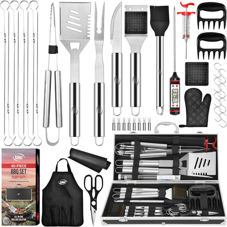 Kaluns BBQ Accessories, Complete Grill Set Dad Gifts for Christamas, 40 Pcs Premium Heavy Duty Stainless Steel Barbecue