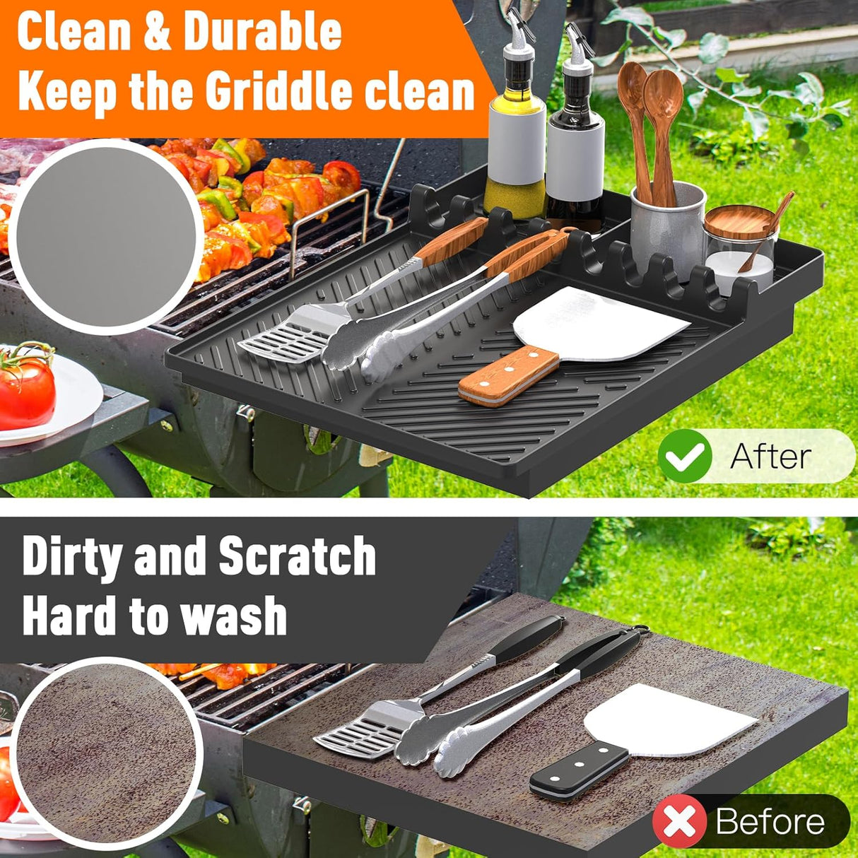 Silicone Grill Mat Compatible with Blackstone, Silicone Griddle Tools with Drip Pad, Spatula Mat for Outdoor Grill Kitchen