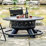 47 Inch Outdoor Fire Pit with 2 Grills, Extra Large BBQ Firepits for Outside, Metal Round Fire pits with Lid&Fire Poker,3 in