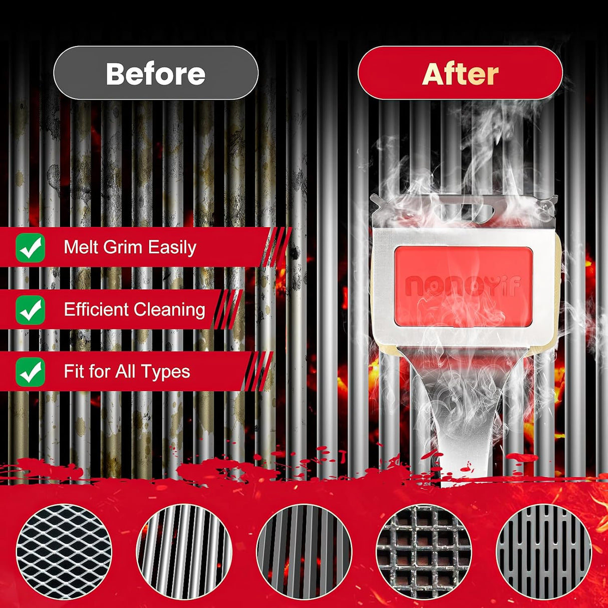 Grill Brush Bristle Free + 5 Replaceable Pads, Steam Grill Brush for Outdoor Grill, BBQ Grill Brush and Scraper for Cast