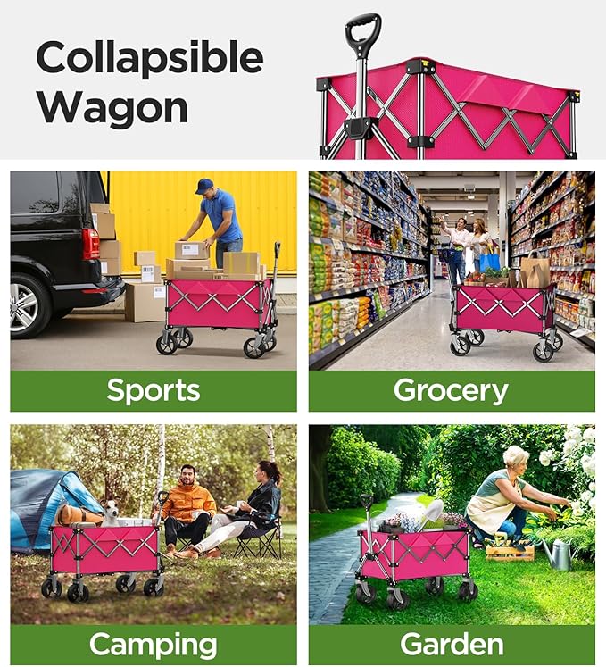 Beach Wagon,Collapsible-Wagon 220lbs with Big Wheels FoldableWagon Carts,Portable Utility for Garden Grocery Sports Camping