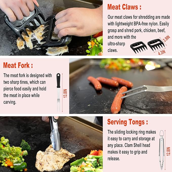 38PCS Flat Top Grill Accessories Set - Must Have for Your Outdoor with Professional Griddle Spatula, Cleaning Kit, Grill