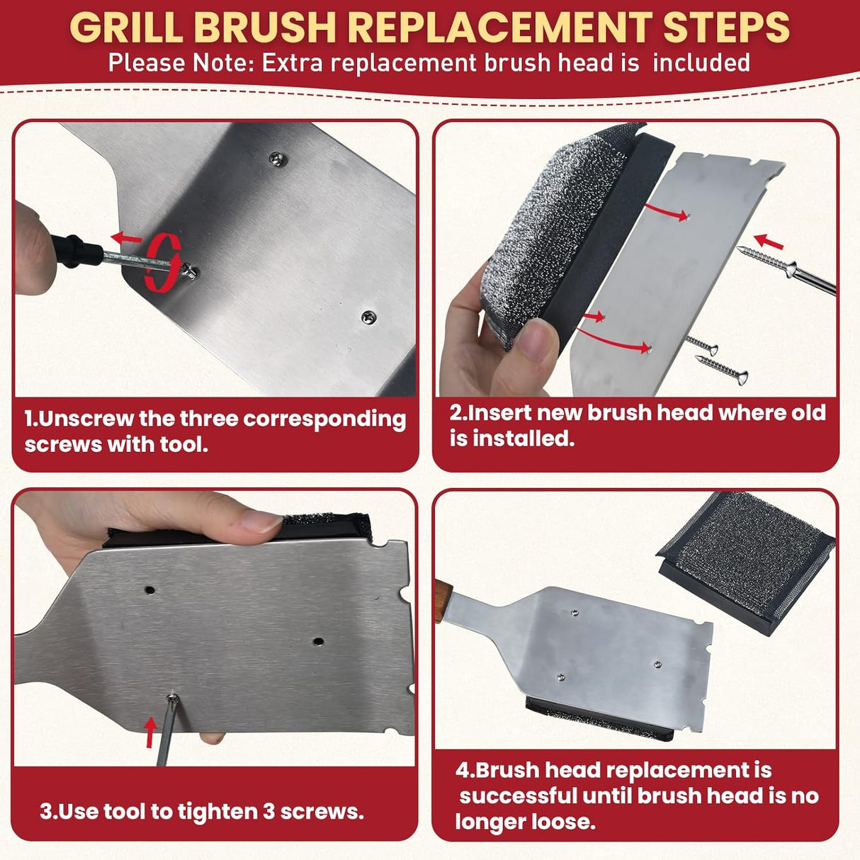 Grill Brush BBQ Cleaner Brush - Barbecue Brush for Outdoor Grill with 1 PCS Replacement Cleaning Head, Grill Cleaning Brush