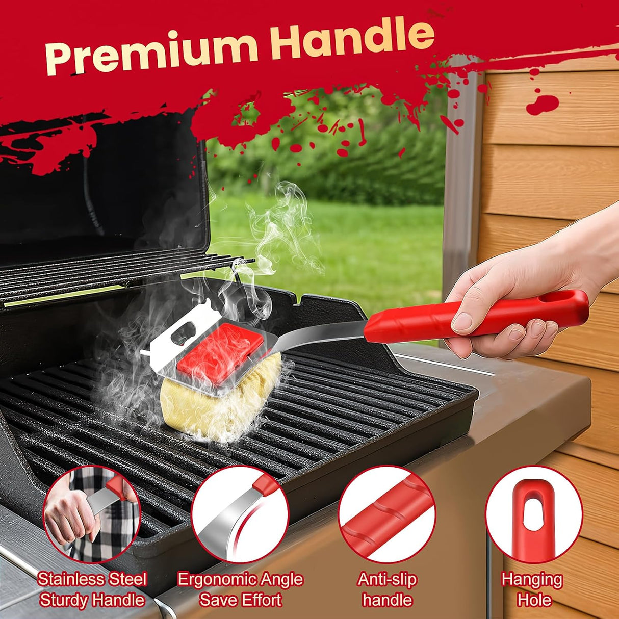 Grill Brush Bristle Free + 5 Replaceable Pads, Steam Grill Brush for Outdoor Grill, BBQ Grill Brush and Scraper for Cast