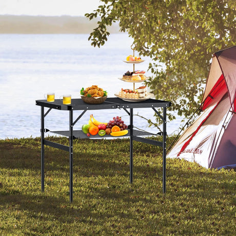 Folding Camping Table, 36" x 24" Portable Table Adjustable Height Max 28 inch Aluminum Folding Table with Storage Net,