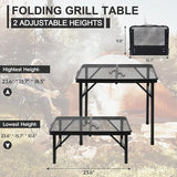 Camping Portable Folding Grill 2x1.3 FT Table, Lightweight Height Adjustable Metal Picnic Outdoor Table with Mesh Desktop