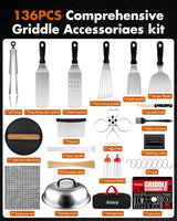 Griddle Accessories Kit - 136PCS Flat Top Grill Accessories for Blackstone and Camp Chef Metal Spatula Tools Set with Burger