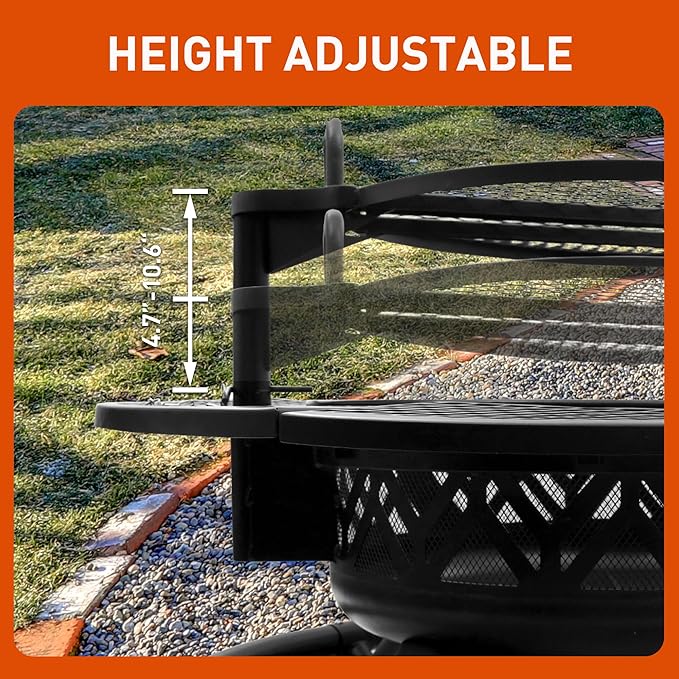 Red Mountain Valley 47" Outdoor Fire Pit with Adjustable Grill, 2-in-1 Metal Outdoor Fireplaces, Large Patio Wood Burning