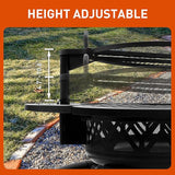 Red Mountain Valley 47" Outdoor Fire Pit with Adjustable Grill, 2-in-1 Metal Outdoor Fireplaces, Large Patio Wood Burning