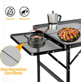 Grill Table 3FT+1.4 FT Folding Table with 2 Wing Panels with Mesh Desktop 2 Height Adjustable Portable Grill for Outdoor