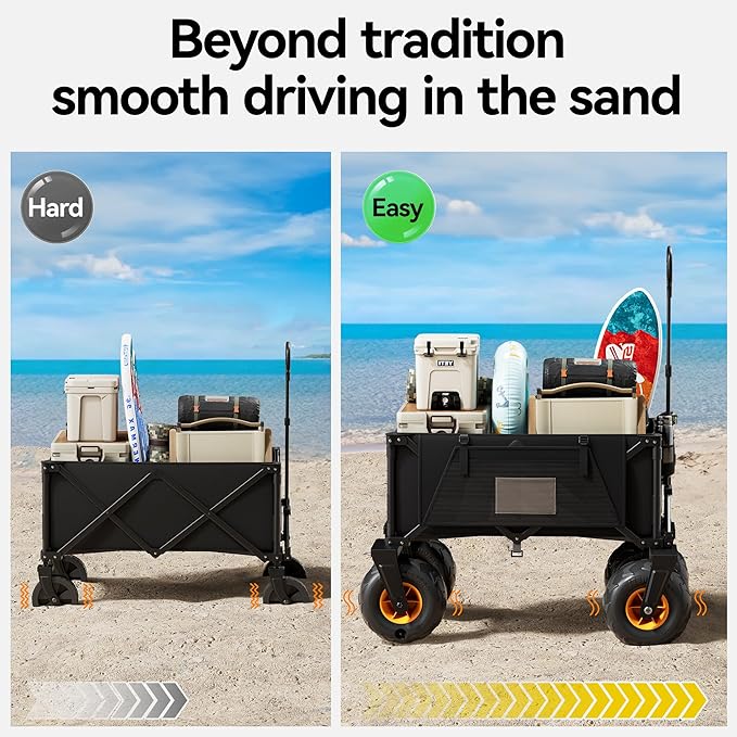 DXZ Beach Wagon Cart with Big Wheels for Sand - Folding Collapsible Wagon, Heavy Duty Wagons Carts Foldable for Beach,